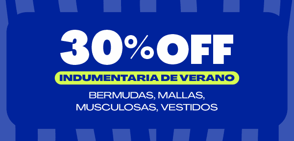 30% OFF INDUMENTARIA DE VERANO BERMUDAS, MALLAS, MUSCULOSAS, VESTIDOS